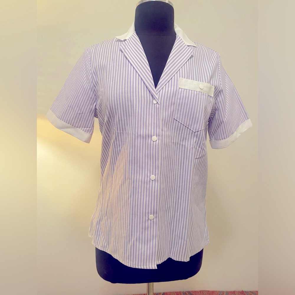 Vintage Jantzen Purple and White Cotton Button-Up short sleeve women’s medium